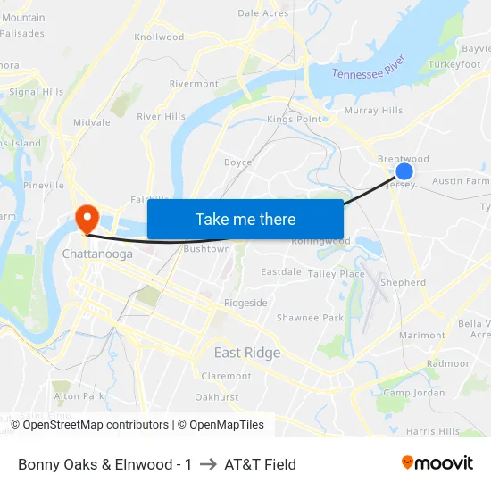Bonny Oaks & Elnwood - 1 to AT&T Field map