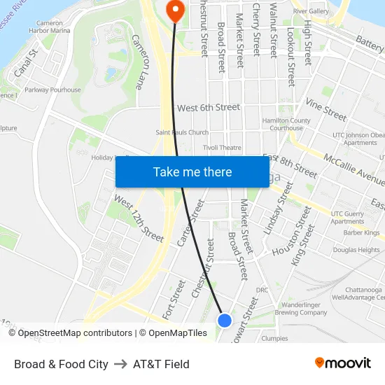 Broad & Food City to AT&T Field map