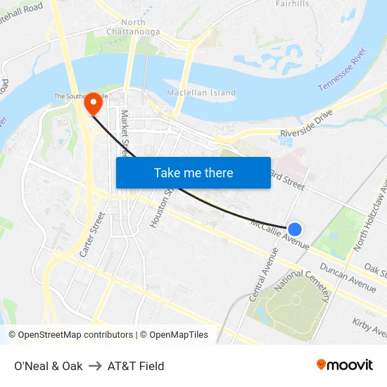 O'Neal & Oak to AT&T Field map