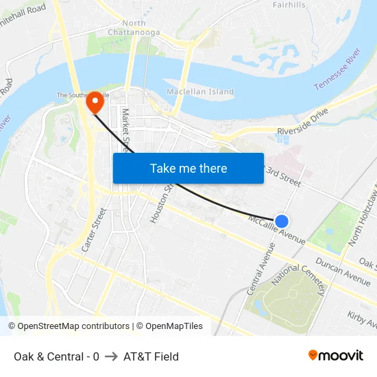 Oak & Central - 0 to AT&T Field map