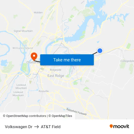 Volkswagen Dr to AT&T Field map