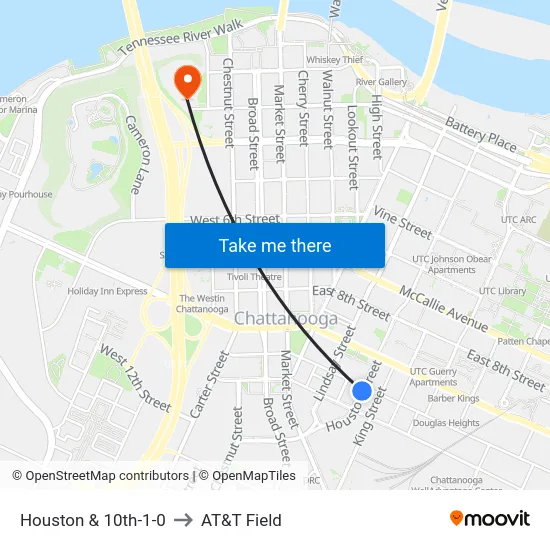 Houston & 10th-1-0 to AT&T Field map