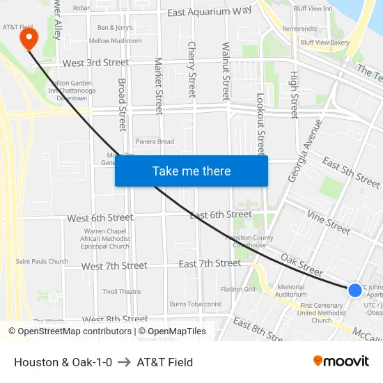 Houston & Oak-1-0 to AT&T Field map