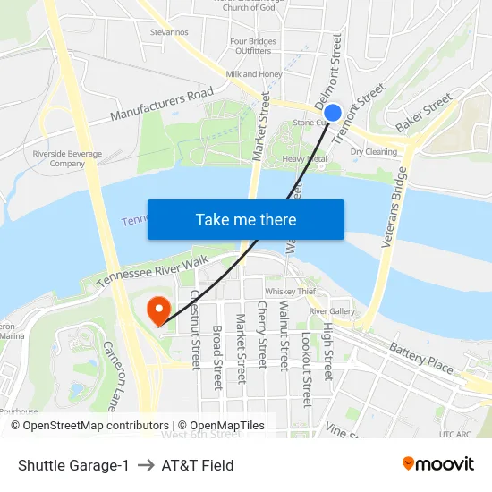 Shuttle Garage-1 to AT&T Field map