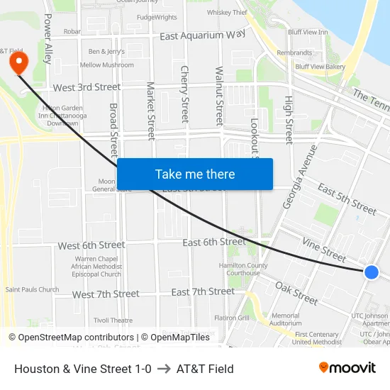 Houston & Vine Street 1-0 to AT&T Field map