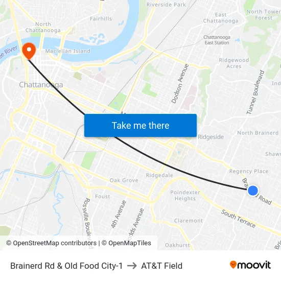 Brainerd Rd & Old Food City-1 to AT&T Field map
