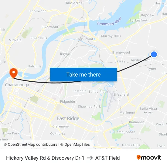 Hickory Valley Rd & Discovery Dr-1 to AT&T Field map