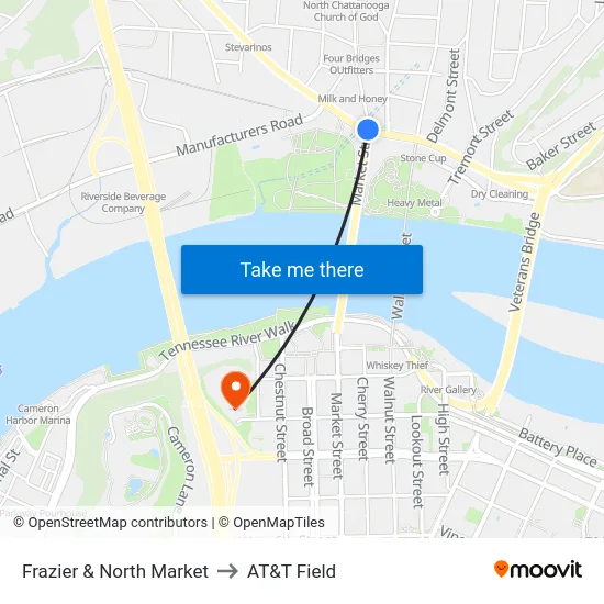 Frazier & North Market to AT&T Field map