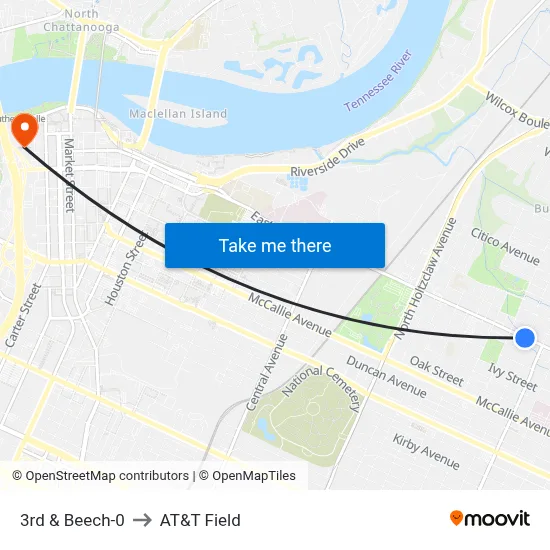 3rd & Beech-0 to AT&T Field map