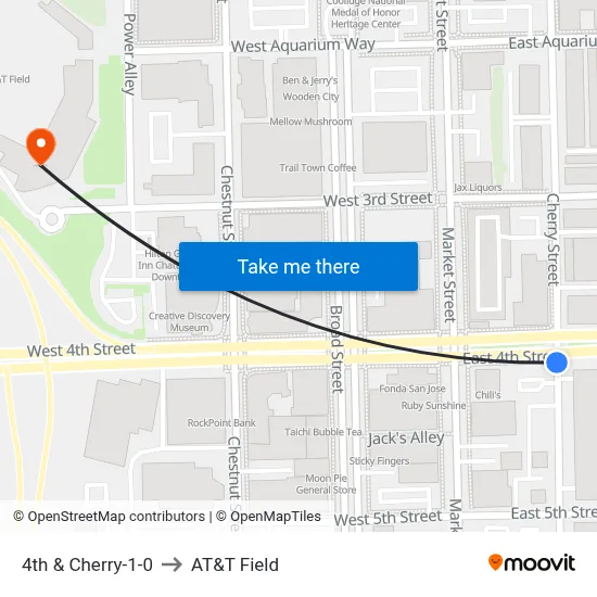 4th & Cherry-1-0 to AT&T Field map