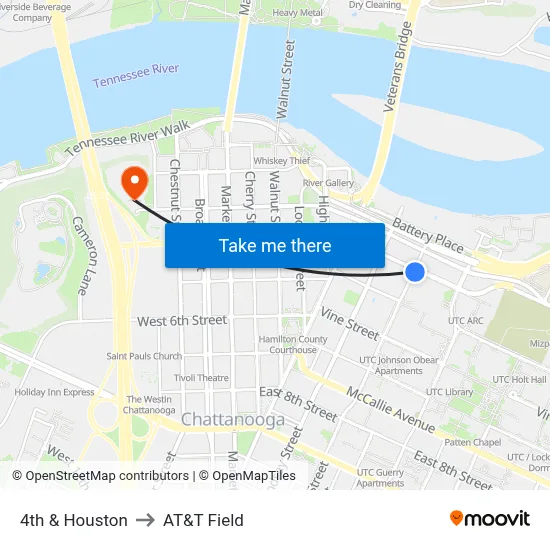 4th & Houston to AT&T Field map