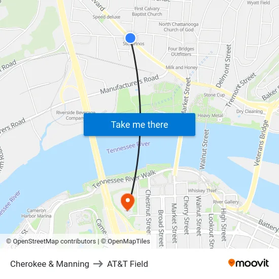 Cherokee & Manning to AT&T Field map