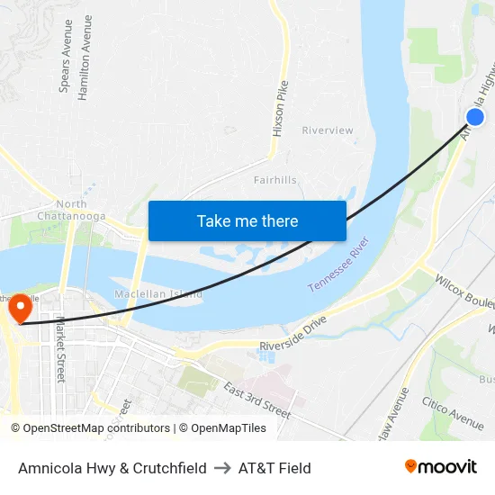 Amnicola Hwy & Crutchfield to AT&T Field map