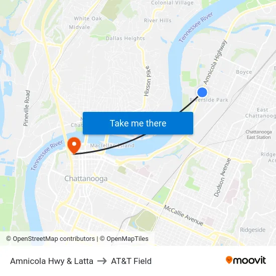 Amnicola Hwy & Latta to AT&T Field map
