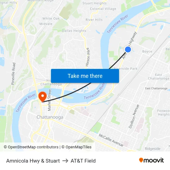 Amnicola Hwy & Stuart to AT&T Field map