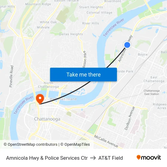 Amnicola Hwy & Police Services Ctr to AT&T Field map