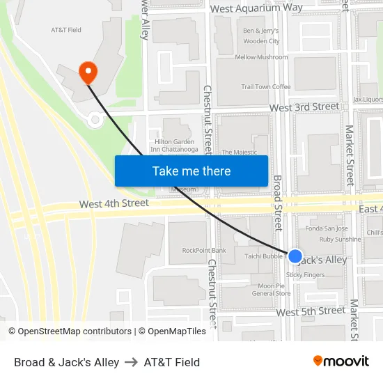 Broad & Jack's Alley to AT&T Field map