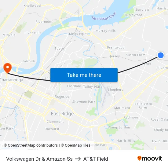 Volkswagen Dr & Amazon-Ss to AT&T Field map