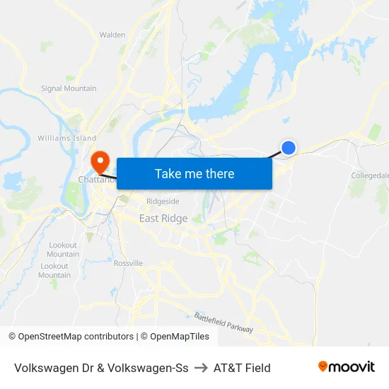 Volkswagen Dr & Volkswagen-Ss to AT&T Field map