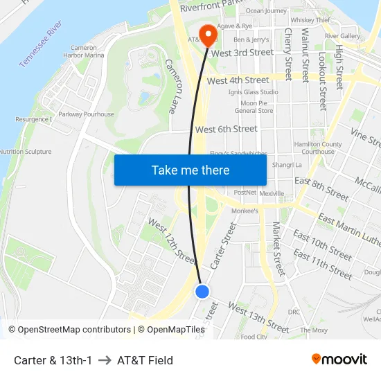 Carter & 13th-1 to AT&T Field map