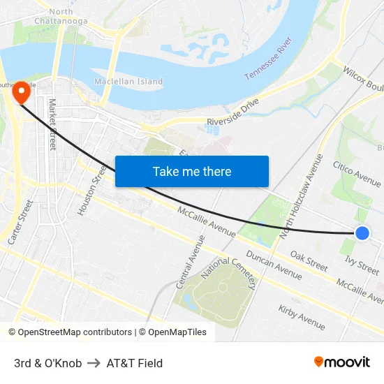 3rd & O'Knob to AT&T Field map