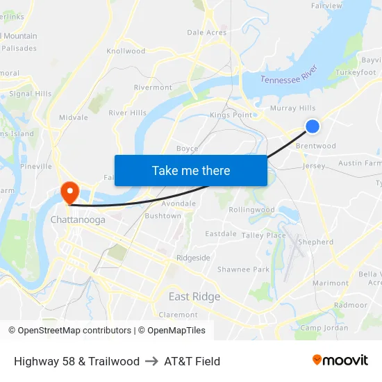 Highway 58 & Trailwood to AT&T Field map