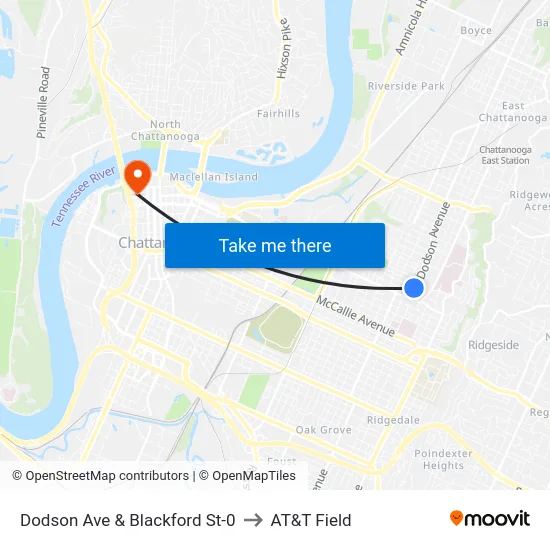 Dodson Ave & Blackford St-0 to AT&T Field map