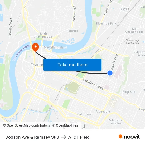 Dodson Ave & Ramsey St-0 to AT&T Field map