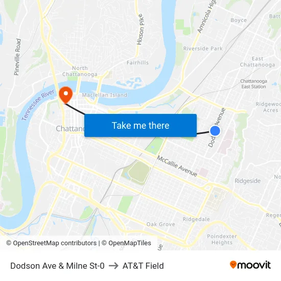 Dodson Ave & Milne St-0 to AT&T Field map