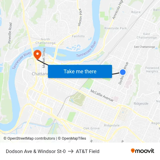 Dodson Ave & Windsor St-0 to AT&T Field map