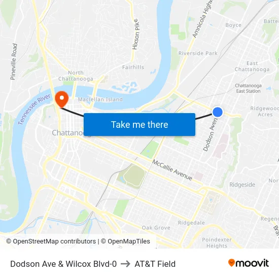 Dodson Ave & Wilcox Blvd-0 to AT&T Field map