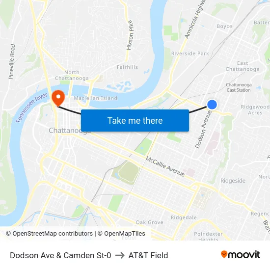Dodson Ave & Camden St-0 to AT&T Field map