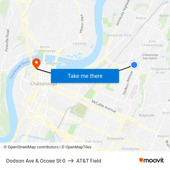 Dodson Ave & Ocoee St-0 to AT&T Field map