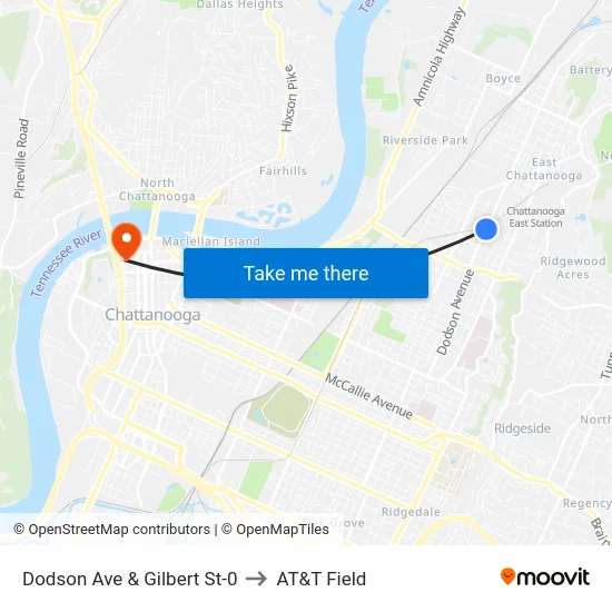 Dodson Ave & Gilbert St-0 to AT&T Field map