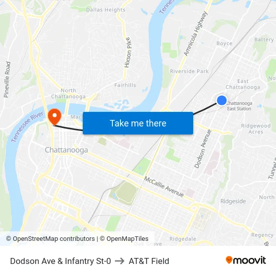 Dodson Ave & Infantry St-0 to AT&T Field map