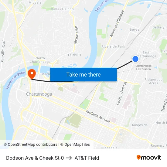 Dodson Ave & Cheek St-0 to AT&T Field map