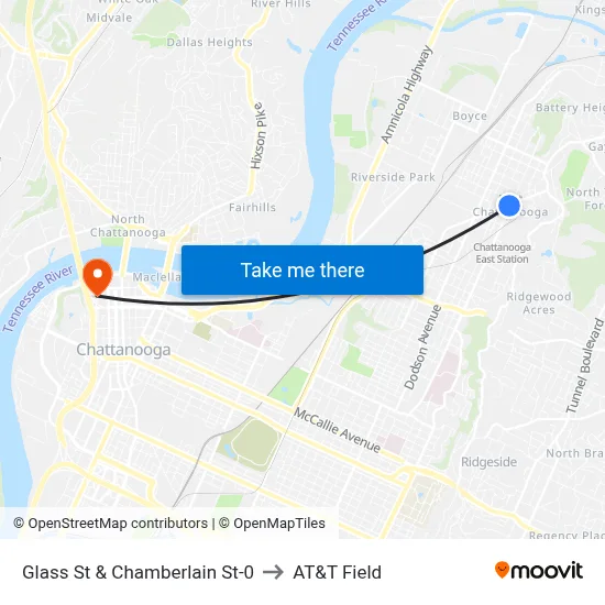 Glass St & Chamberlain St-0 to AT&T Field map