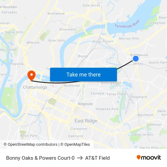 Bonny Oaks & Powers Court-0 to AT&T Field map