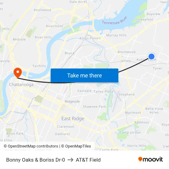 Bonny Oaks & Boriss Dr-0 to AT&T Field map