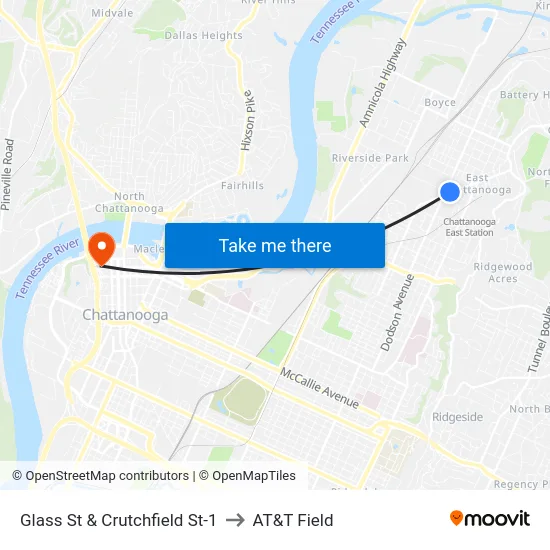 Glass St & Crutchfield St-1 to AT&T Field map