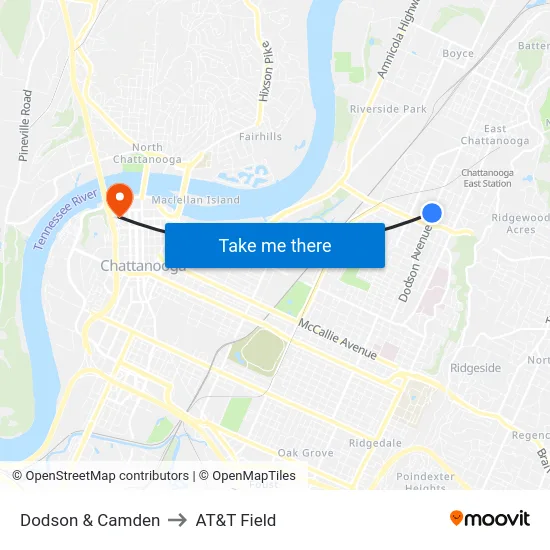Dodson & Camden to AT&T Field map