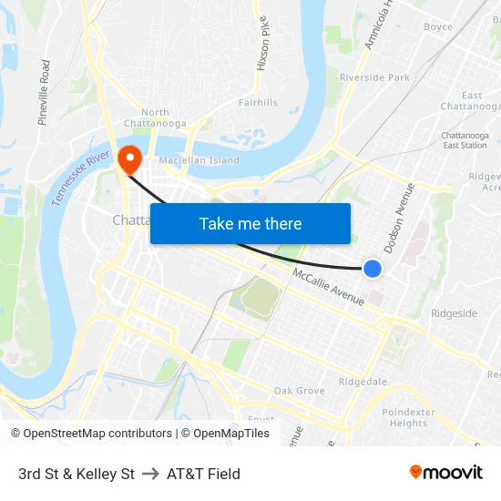 3rd St & Kelley St to AT&T Field map