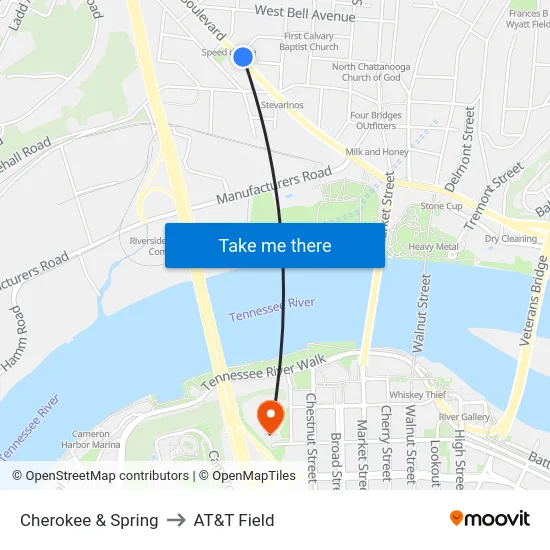 Cherokee & Spring to AT&T Field map