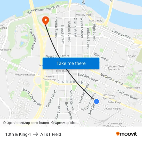 10th & King-1 to AT&T Field map
