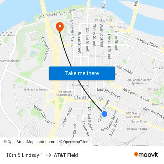 10th & Lindsay-1 to AT&T Field map