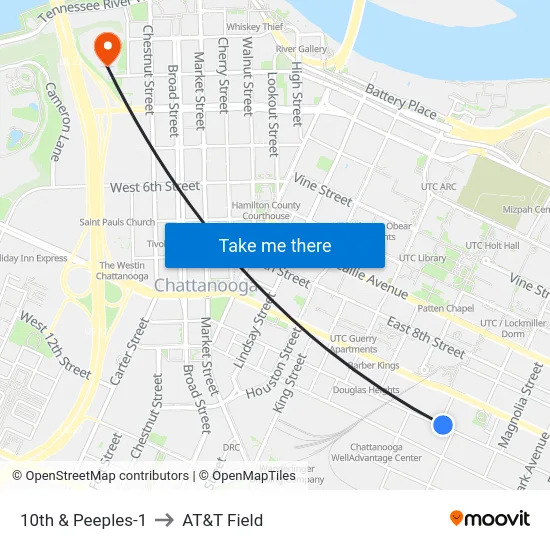 10th & Peeples-1 to AT&T Field map