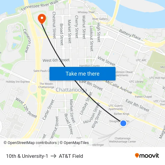 10th & University-1 to AT&T Field map