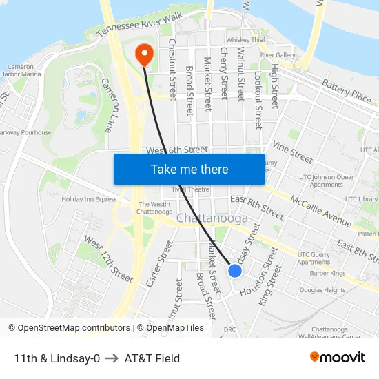 11th & Lindsay-0 to AT&T Field map