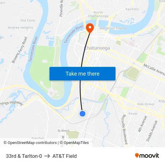 33rd & Tarlton-0 to AT&T Field map