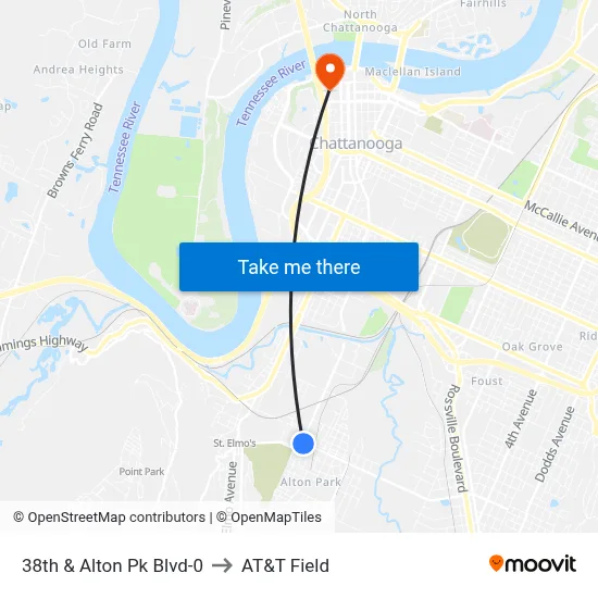 38th & Alton Pk Blvd-0 to AT&T Field map
